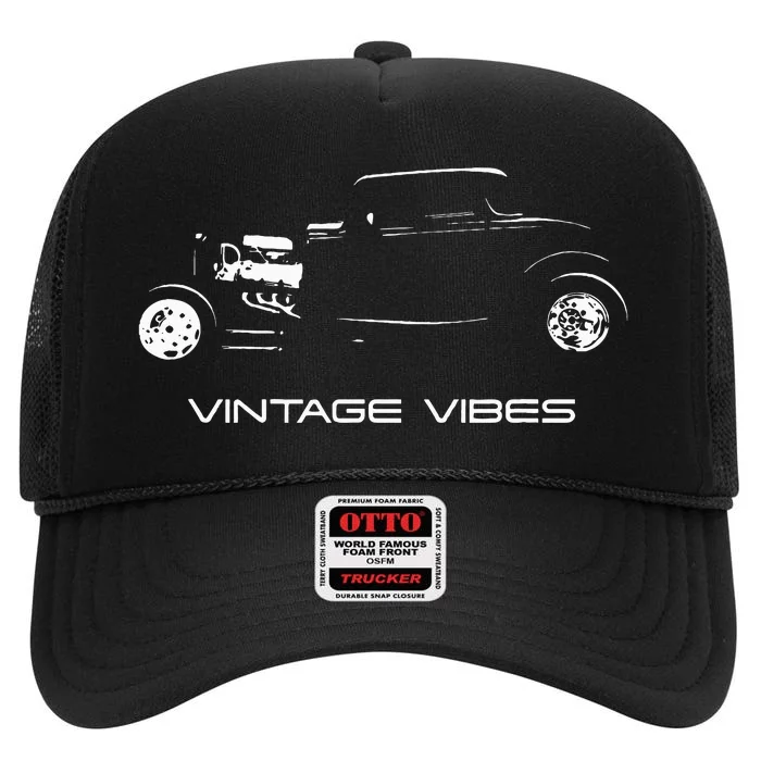 Vintage Vibes Automotive Nostalgia Classic Hotrod Car High Crown Mesh Trucker Hat