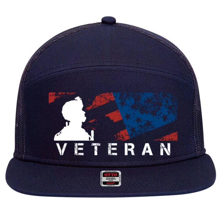 Veteran Vintage American Flag, Veterans Day 7 Panel Mesh Trucker Snapback Hat