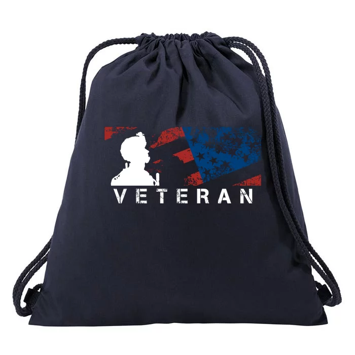 Veteran Vintage American Flag, Veterans Day Drawstring Bag