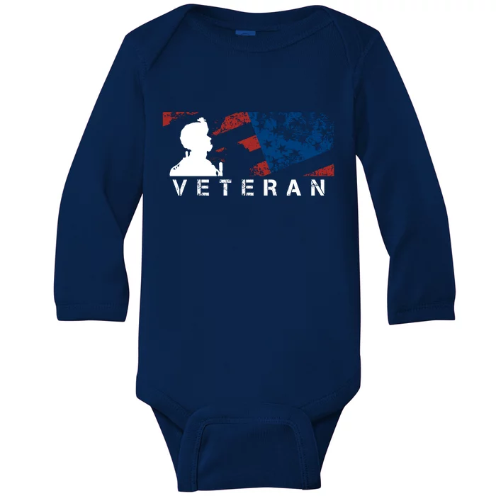 Veteran Vintage American Flag, Veterans Day Baby Long Sleeve Bodysuit