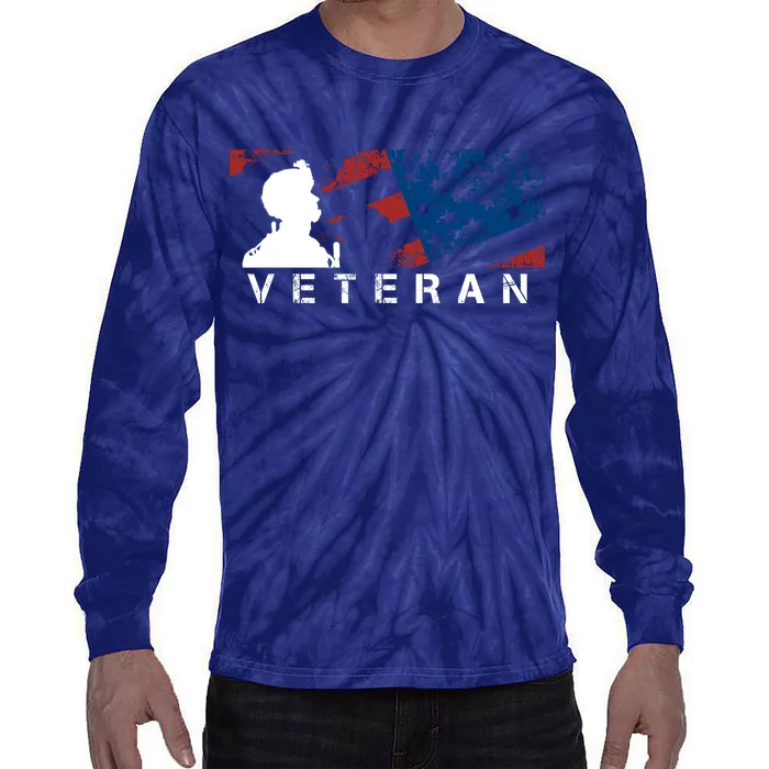 Veteran Vintage American Flag, Veterans Day Tie-Dye Long Sleeve Shirt