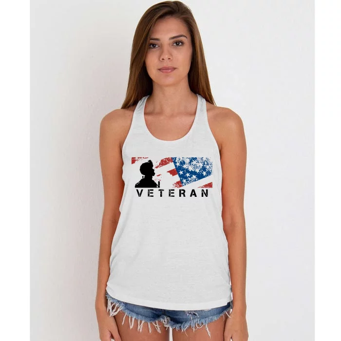 Veteran Vintage American Flag, Veterans Day Women's Knotted Racerback Tank