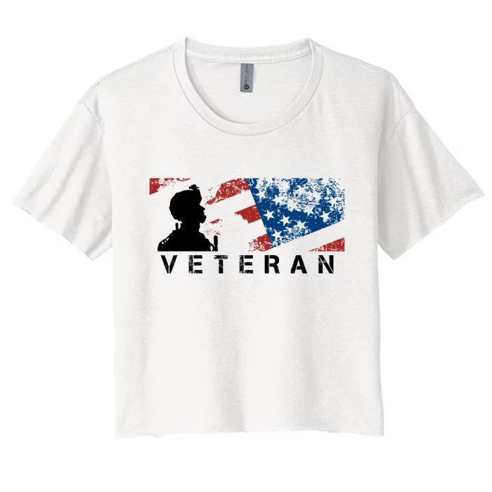 Veteran Vintage American Flag, Veterans Day Women's Crop Top Tee