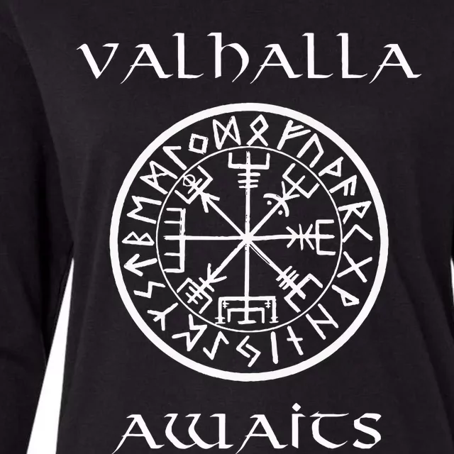 Viking Valhalla Awaits Vegvisir Symbol Womens Cotton Relaxed Long Sleeve T-Shirt