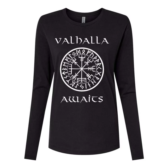 Viking Valhalla Awaits Vegvisir Symbol Womens Cotton Relaxed Long Sleeve T-Shirt