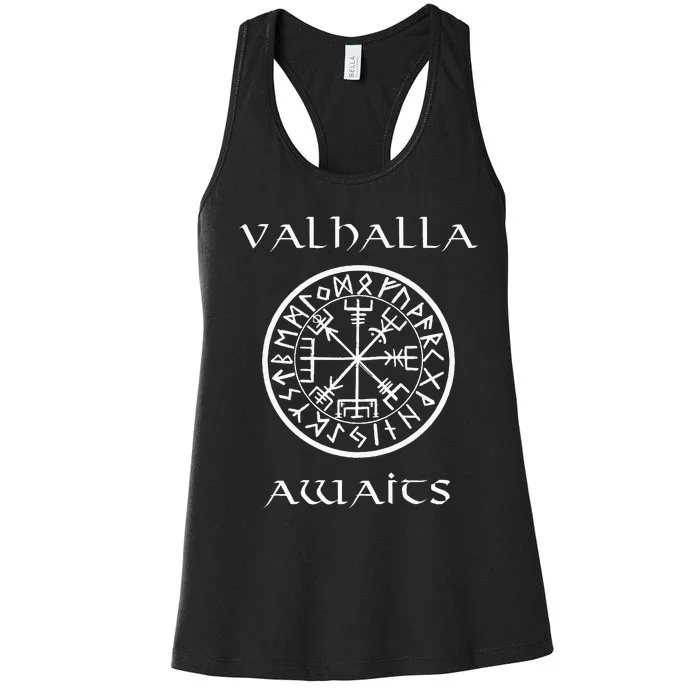 Viking Valhalla Awaits Vegvisir Symbol Women's Racerback Tank