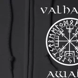 Viking Valhalla Awaits Vegvisir Symbol Full Zip Hoodie