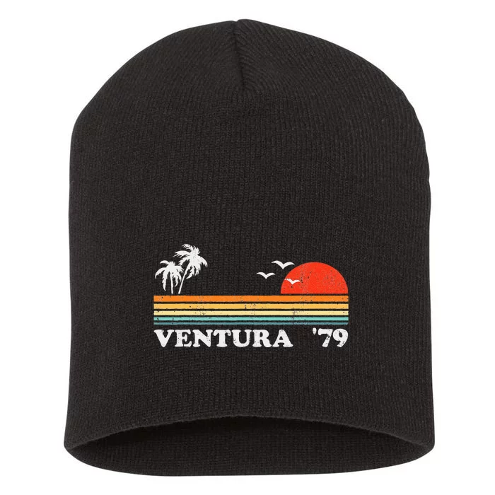 Vintage Ventura Beach California Retro Sunset Surf 70s Gift Short Acrylic Beanie