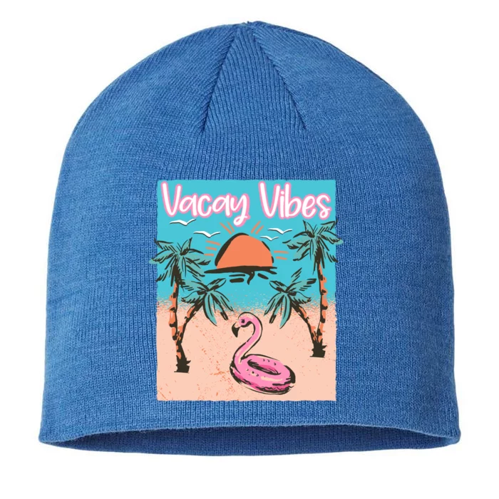 Vacay Vibes Beach Flamingo Summer Vacation Gift 8 1/2in Sustainable Knit Beanie