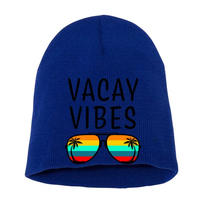 Vacay Vibes Beach Vacation Gift Short Acrylic Beanie