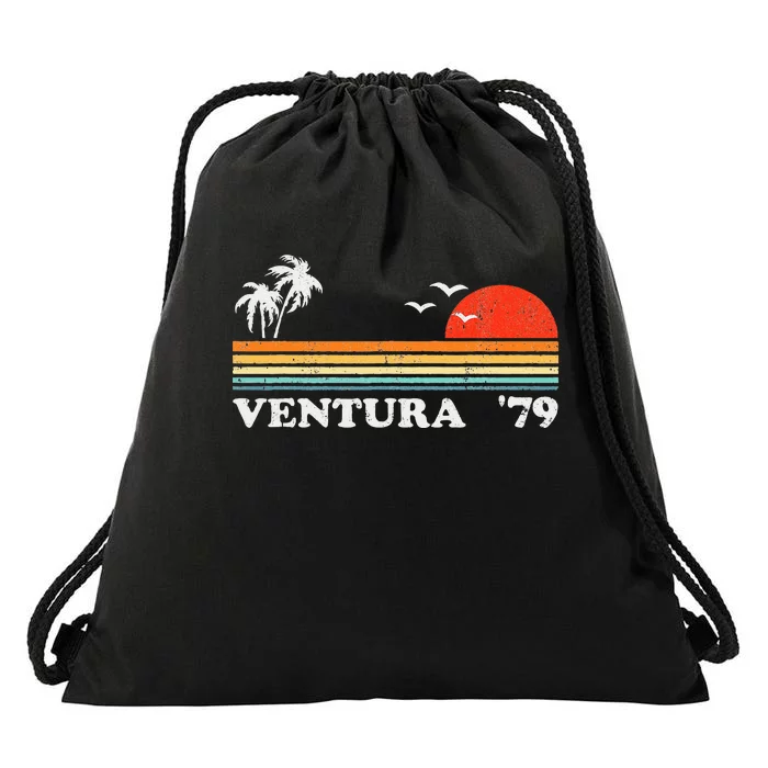 Vintage Ventura Beach California Retro Sunset Surf 70s Gift Drawstring Bag