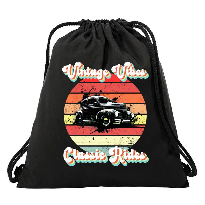 Vintage Vibes Classic Rides Retro Drawstring Bag