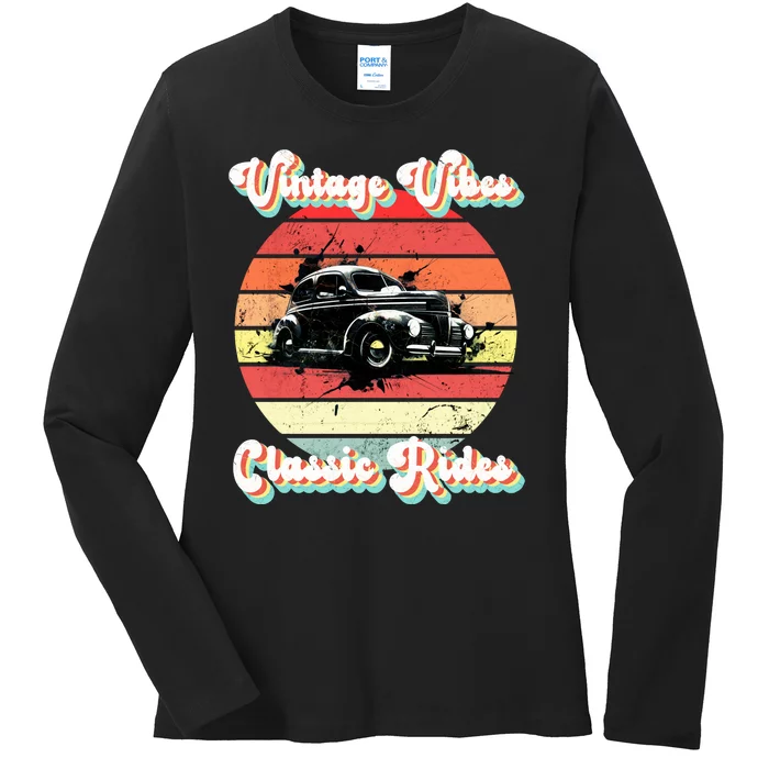 Vintage Vibes Classic Rides Retro Ladies Long Sleeve Shirt