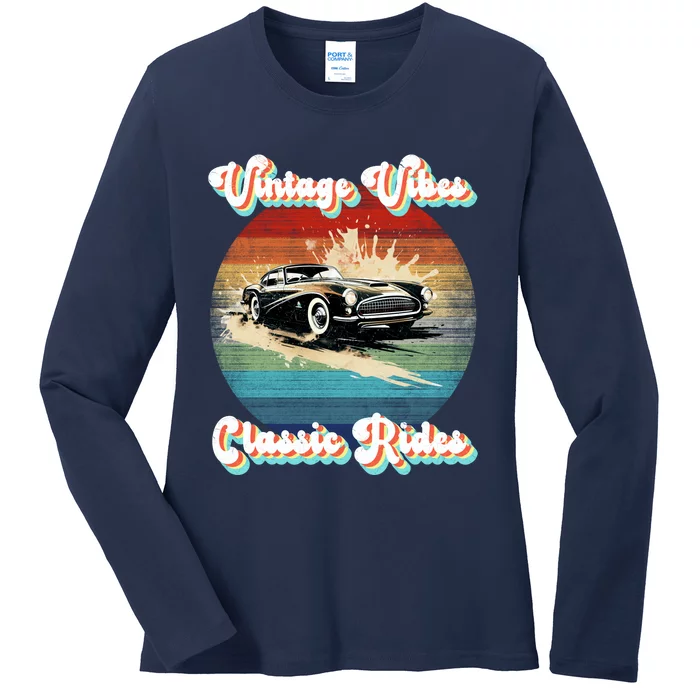 Vintage Vibes Classic Rides Retro Ladies Long Sleeve Shirt