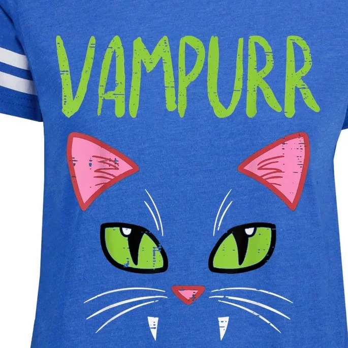 Vampurr Vampire Cat Funny Halloween Costume Enza Ladies Jersey Football T-Shirt