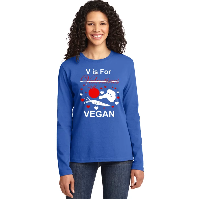 Vegan Valentines Day V Is For Love And Vegetables Veganism Cute Gift Ladies Long Sleeve Shirt