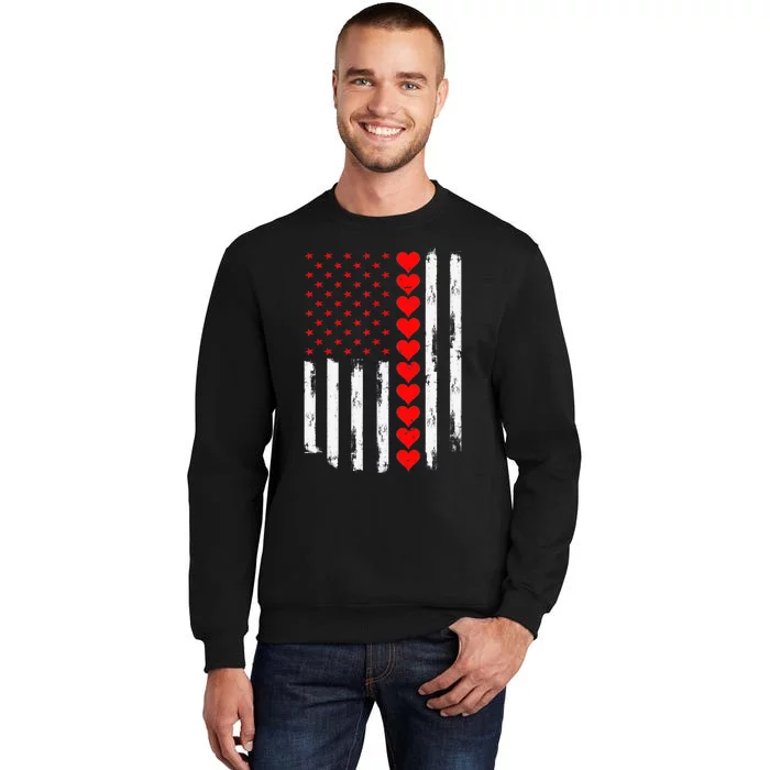 Vintage Valentines Day American Flag Hearts Boy Tall Sweatshirt