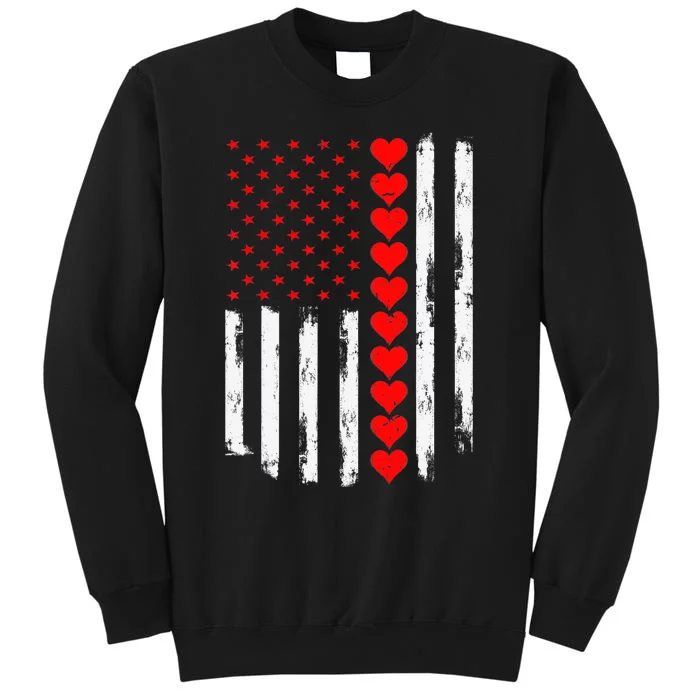 Vintage Valentines Day American Flag Hearts Boy Tall Sweatshirt