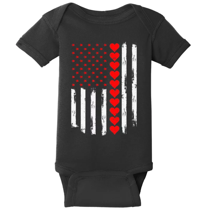 Vintage Valentines Day American Flag Hearts Boy Baby Bodysuit