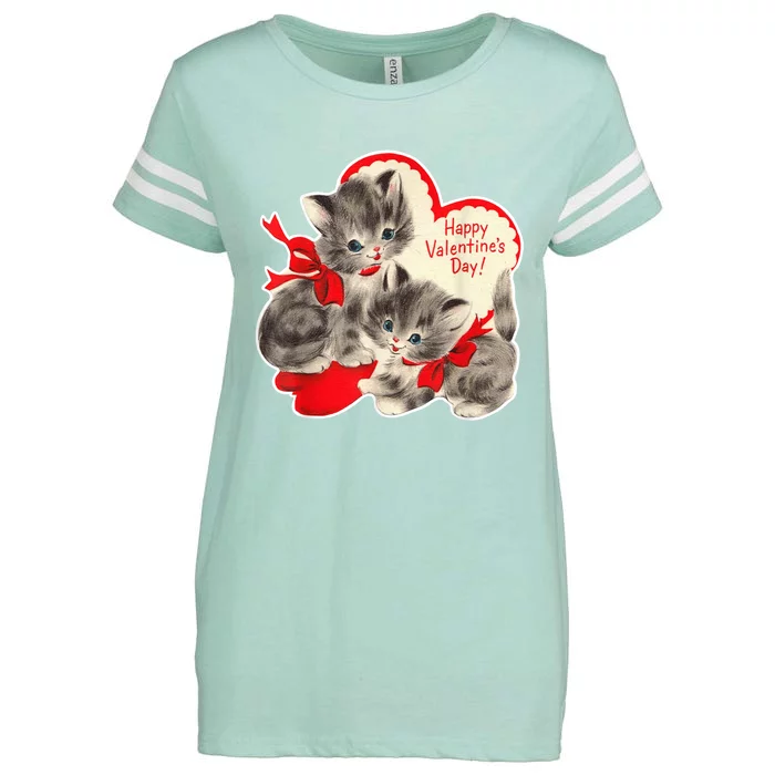 Vintage ValentineS Day Cat Kitten Kitty Retro Valentine Enza Ladies Jersey Football T-Shirt