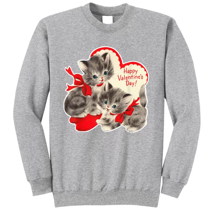 Vintage ValentineS Day Cat Kitten Kitty Retro Valentine Tall Sweatshirt