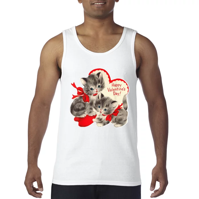 Vintage ValentineS Day Cat Kitten Kitty Retro Valentine Tank Top