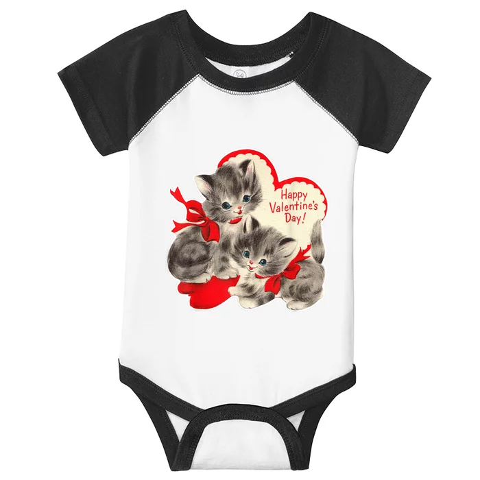 Vintage ValentineS Day Cat Kitten Kitty Retro Valentine Infant Baby Jersey Bodysuit