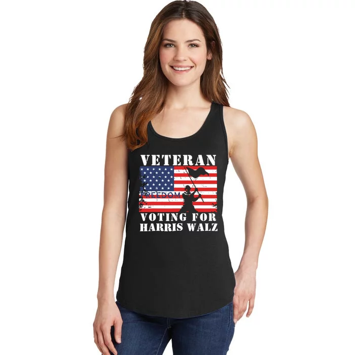 Veteran Voting For Harris Walz Ladies Essential Tank