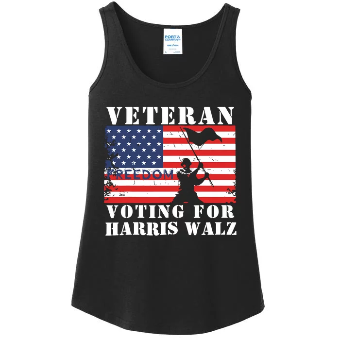 Veteran Voting For Harris Walz Ladies Essential Tank