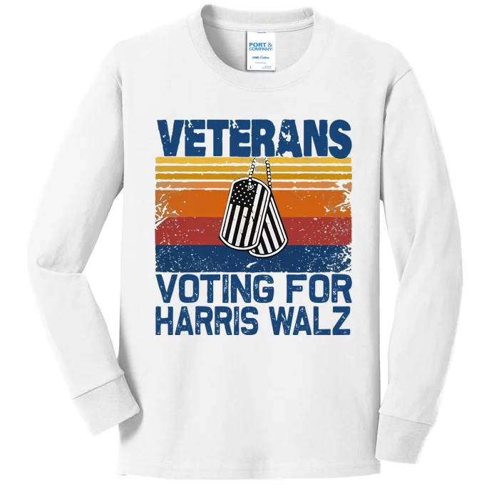 Veterans Voting For Harris Walz Waltz 2024 Kids Long Sleeve Shirt