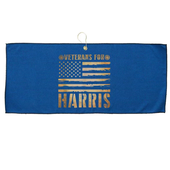 Vintage Veterans For Harris 2024 Military Vets Kamala Harris Large Microfiber Waffle Golf Towel