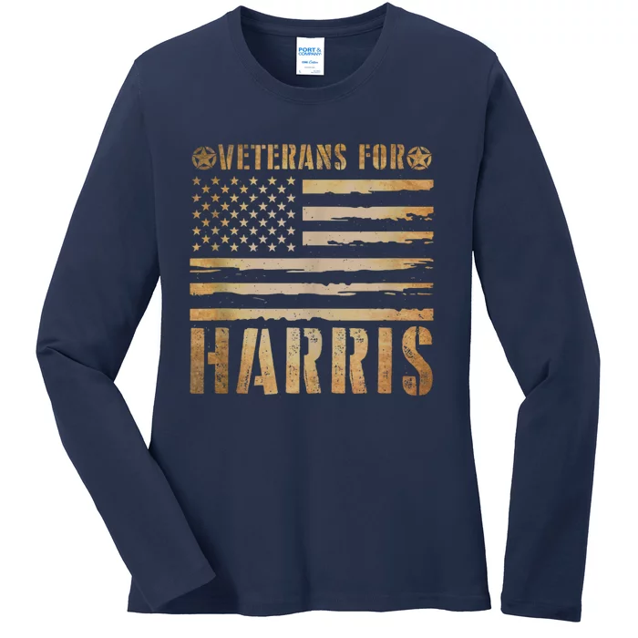 Vintage Veterans For Harris 2024 Military Vets Kamala Harris Ladies Long Sleeve Shirt