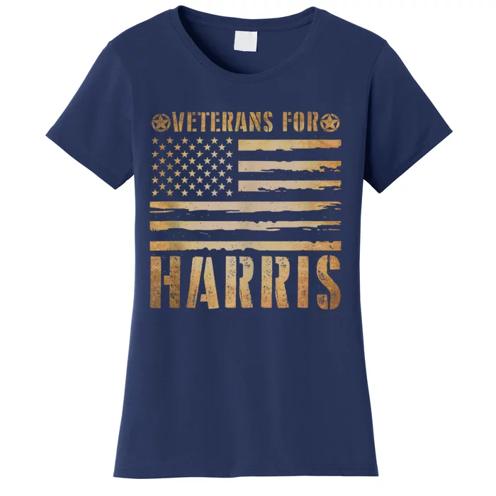 Vintage Veterans For Harris 2024 Military Vets Kamala Harris Women's T-Shirt