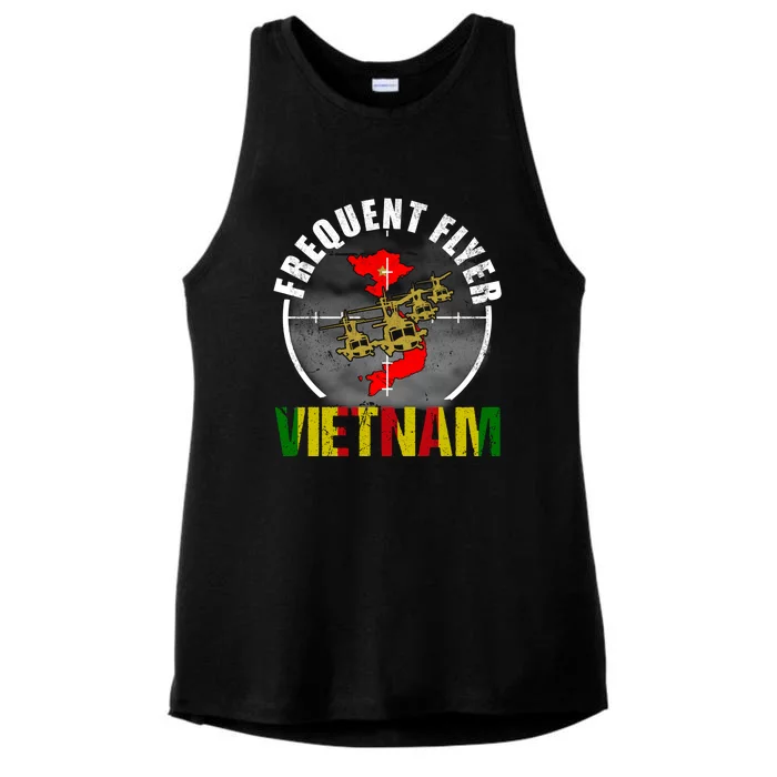 Vietnam Veteran Frequent Flyer Huey Helicopter Vintage Ladies Tri-Blend Wicking Tank