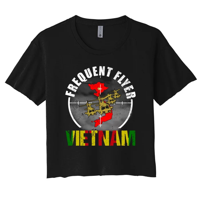 Vietnam Veteran Frequent Flyer Huey Helicopter Vintage Women's Crop Top Tee