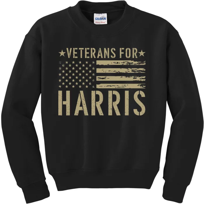 Vintage Veterans For Harris 2024 Military Vets Kamala Harris Gift Kids Sweatshirt