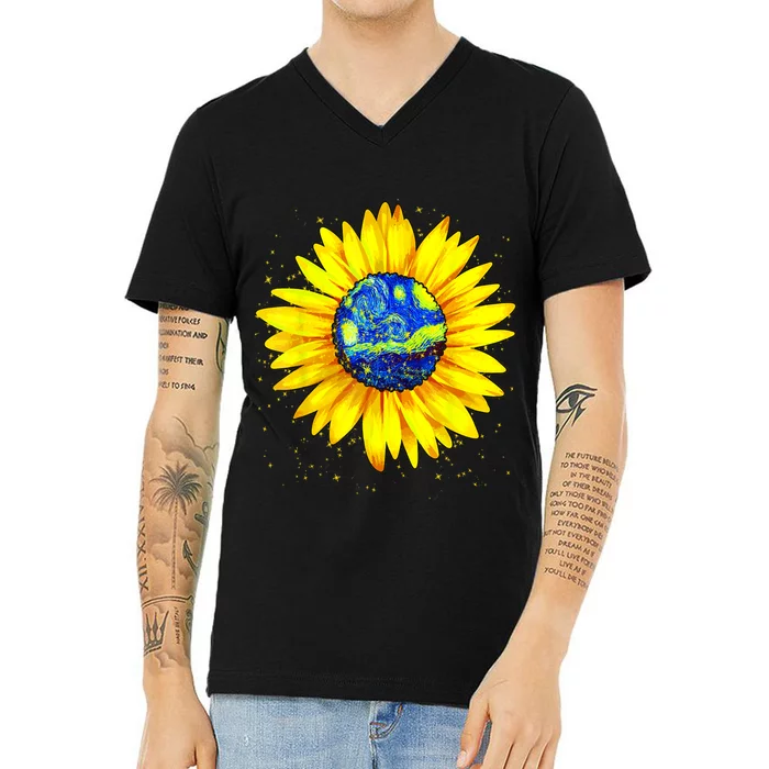 Vincent Van Gogh Starry Night Art Famous Painting Sunflower V-Neck T-Shirt