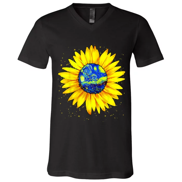 Vincent Van Gogh Starry Night Art Famous Painting Sunflower V-Neck T-Shirt