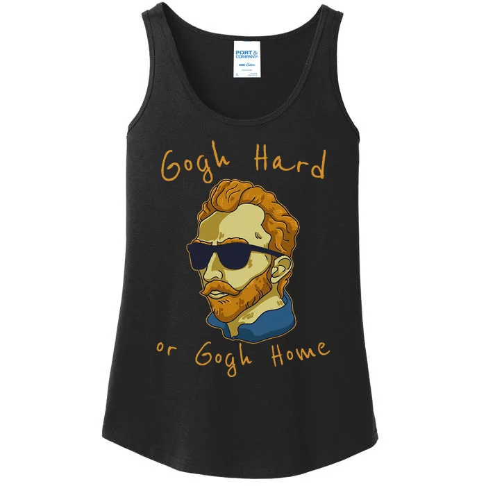 Vincent Van Gogh Hard Or Go Home Artist Humor Pun Ladies Essential Tank