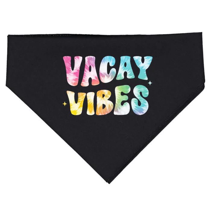 Vacay Vibes Groovy Tie Dye Summer Vacation Family Trip Retro USA-Made Doggie Bandana