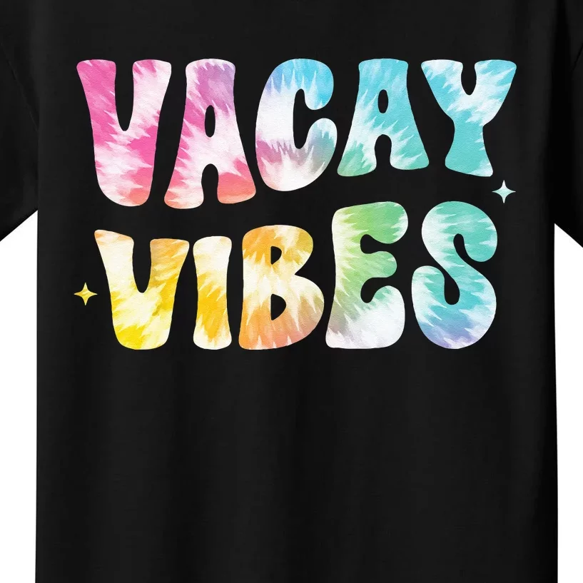 Vacay Vibes Groovy Tie Dye Summer Vacation Family Trip Retro Kids T-Shirt