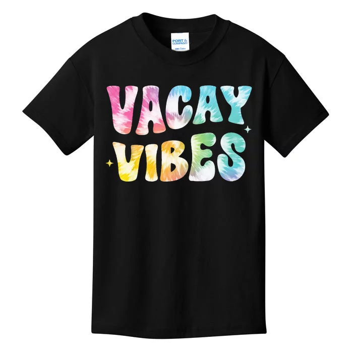 Vacay Vibes Groovy Tie Dye Summer Vacation Family Trip Retro Kids T-Shirt