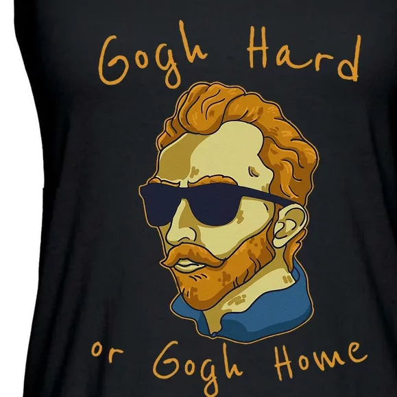 Vincent Van Gogh Hard Or Go Home Artist Humor Pun Ladies Essential Flowy Tank