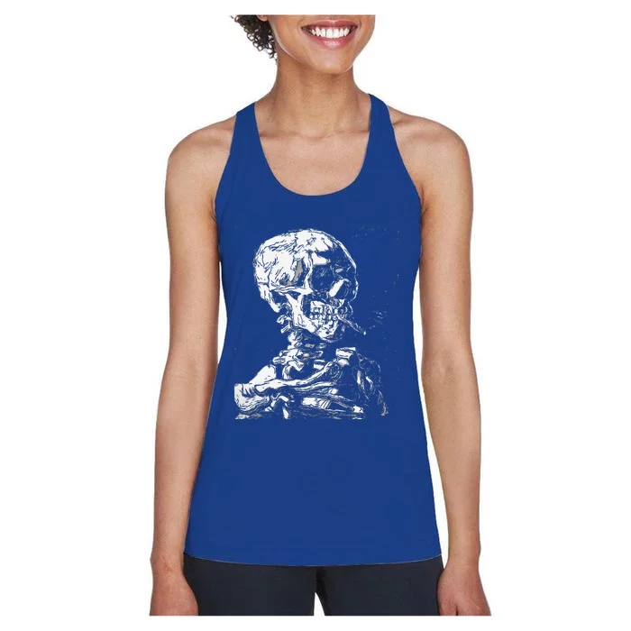 Vincent Van Gogh Skull With Cigarette Skeleton Halloween Women's Racerback Tank