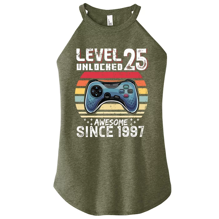 Vintage Video Gamer Birthday Level 25 Unlocked 25th Birthday Women’s Perfect Tri Rocker Tank