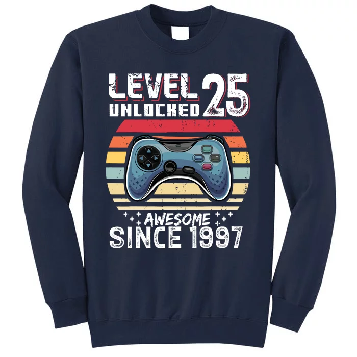 Vintage Video Gamer Birthday Level 25 Unlocked 25th Birthday Tall Sweatshirt