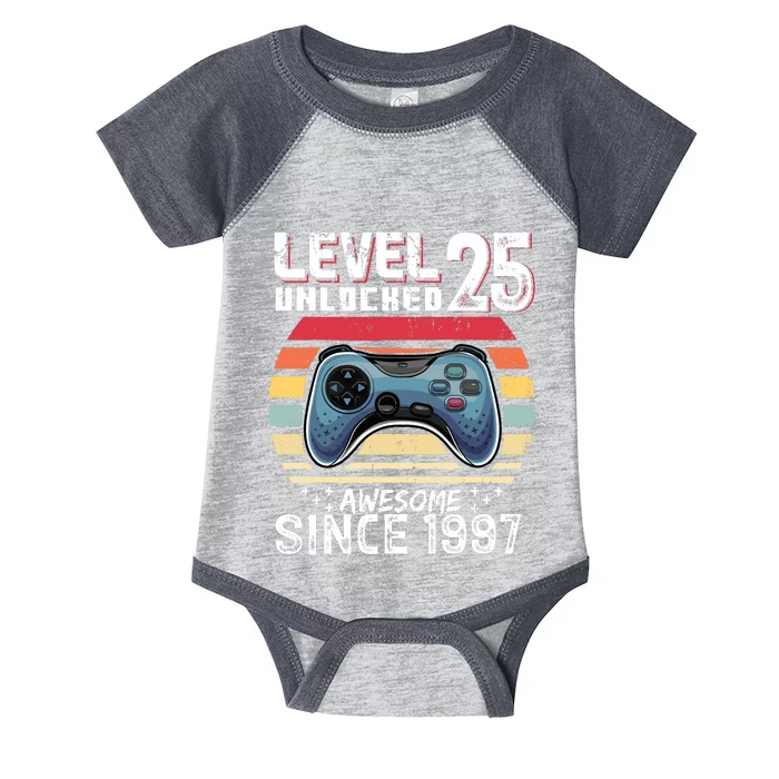 Vintage Video Gamer Birthday Level 25 Unlocked 25th Birthday Infant Baby Jersey Bodysuit