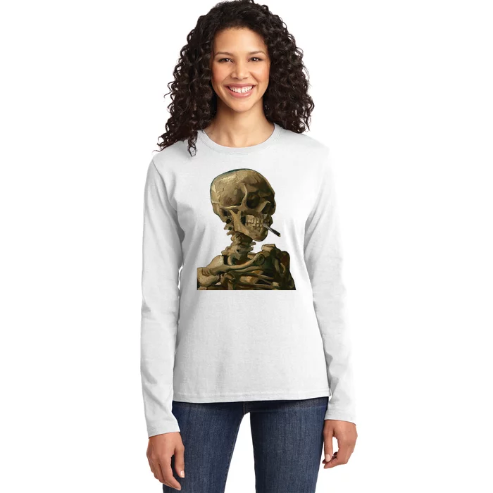 Vintage Van Gogh Skull Van Gogh Head Of A Skeleton Halloween Ladies Long Sleeve Shirt