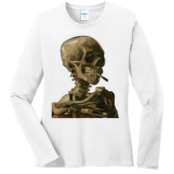 Vintage Van Gogh Skull Van Gogh Head Of A Skeleton Halloween Ladies Long Sleeve Shirt