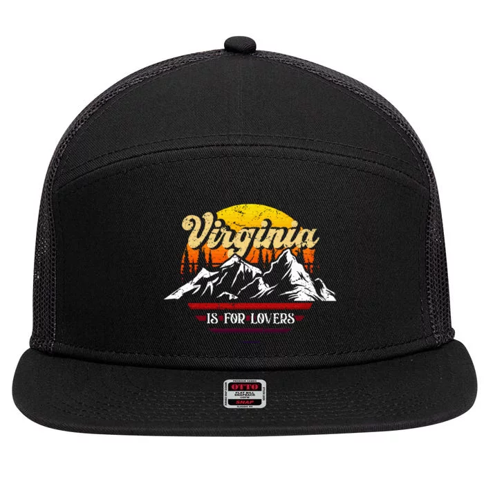 Vintage Virginia Is For The Lovers Vacation Sunset Mountain 7 Panel Mesh Trucker Snapback Hat